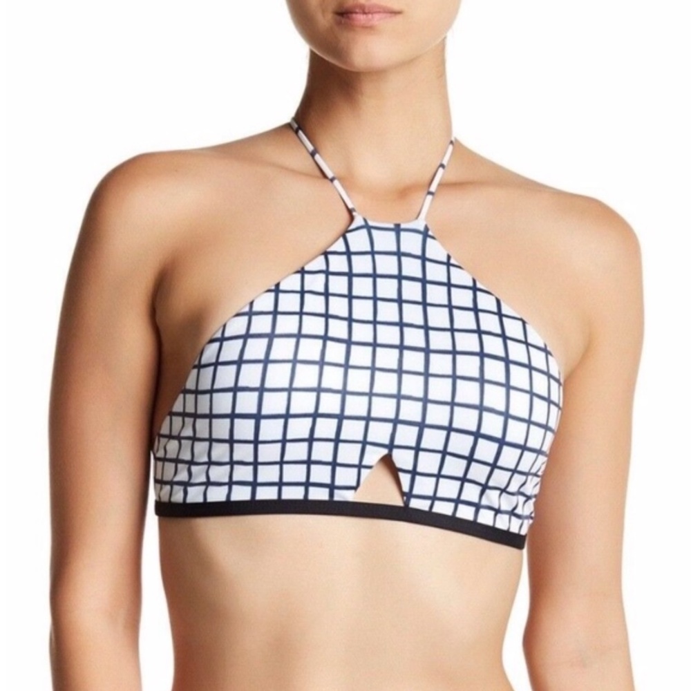 Tavik Womens Rylan Halter Swim TOP ONLY Grid Print Crossback High Neck Large